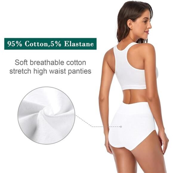 Women's High Waist Cotton Underwear Soft Brief Panties Regular and Plus - Picture 4 of 5
